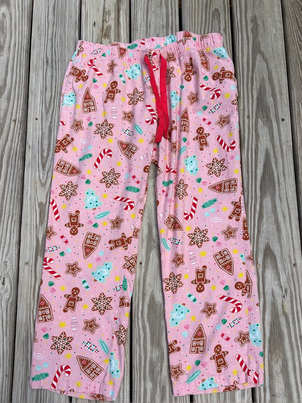 Old Navy Intimates Pink Xmas Flannel Pajama Pants L Cotton Holiday Gingerbread